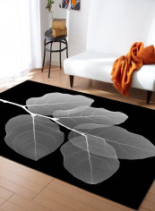 Leaves Printing Decorative Living Room Rectangle Rug Black One Size