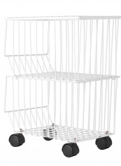 2 Layer Tier Drying Mesh Movable Space Saving Iron Storage Shelf Basket Metal Rack With Wheels White 42*27.8*30cm