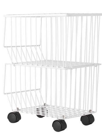 2 Layer Tier Drying Mesh Movable Space Saving Iron Storage Shelf Basket Metal Rack With Wheels White 42*27.8*30cm