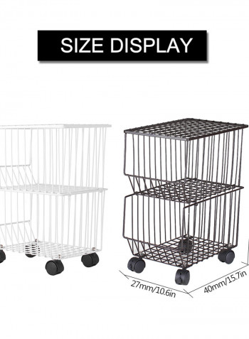 2 Layer Tier Drying Mesh Movable Space Saving Iron Storage Shelf Basket Metal Rack With Wheels White 42*27.8*30cm