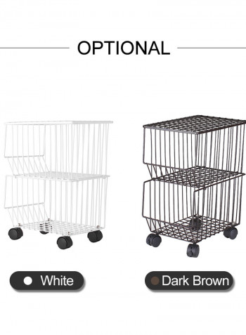2 Layer Tier Drying Mesh Movable Space Saving Iron Storage Shelf Basket Metal Rack With Wheels White 42*27.8*30cm