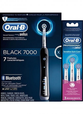 7000 Electric Rechargeable Toothbrush with Charger and 3 Brush Head Black/White 10.7inch