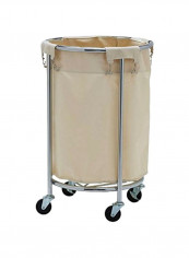 Commercial Round Laundry Hamper Beige/Silver/Black 21x21x32.5inch