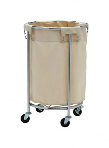 Commercial Round Laundry Hamper Beige/Silver/Black 21x21x32.5inch