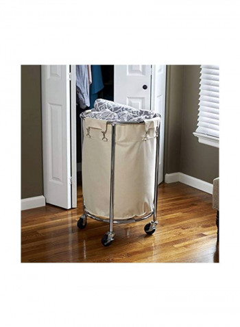 Commercial Round Laundry Hamper Beige/Silver/Black 21x21x32.5inch