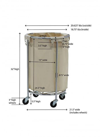 Commercial Round Laundry Hamper Beige/Silver/Black 21x21x32.5inch