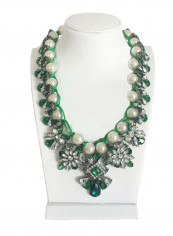 Crystal Enamel Necklace With Pearl Collar