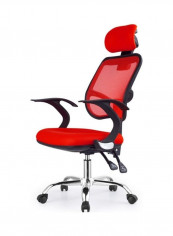 Household Breathable Mesh, Office, Lounge Rotating Chair with Bird-Shaped Handrail Red/Black