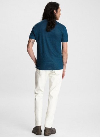 Slim Fit Linen T-Shirt Petrol Blue