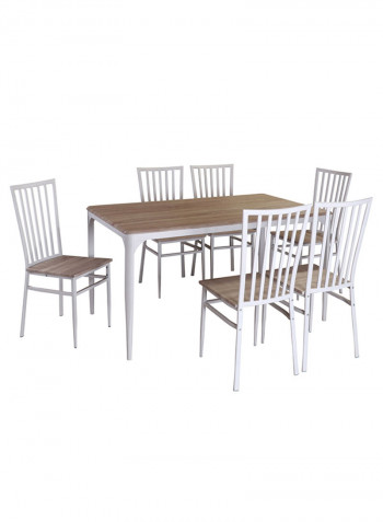 6-Seater Costagat Matte Rectangular Shaped Dining Set Brown/White