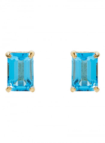 18 Karat Gold Blue Topaz Rectangular Earrings