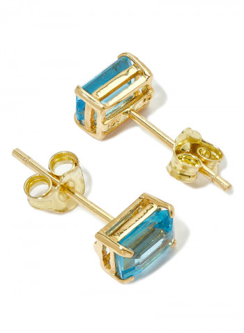 18 Karat Gold Blue Topaz Rectangular Earrings
