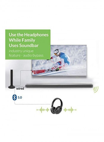 Wireless Bluetooth Over-Ear Headphones With Transmitter Charging Dock Black