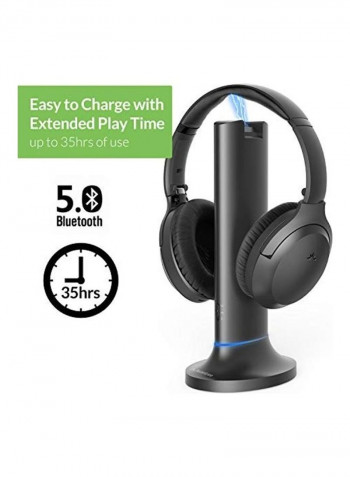 Wireless Bluetooth Over-Ear Headphones With Transmitter Charging Dock Black