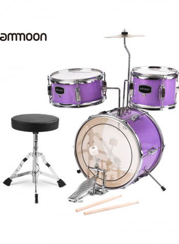 3-Piece Drums With Cymbal Drumsticks And Adjustable Throne