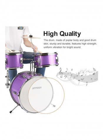 3-Piece Drums With Cymbal Drumsticks And Adjustable Throne