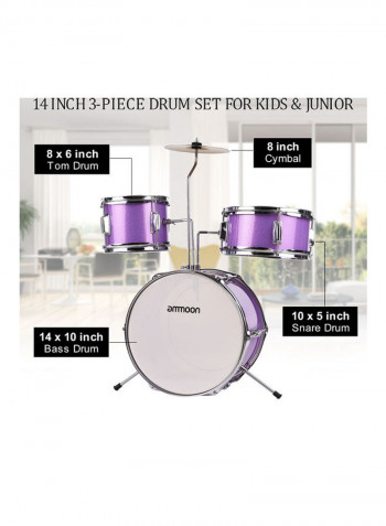 3-Piece Drums With Cymbal Drumsticks And Adjustable Throne