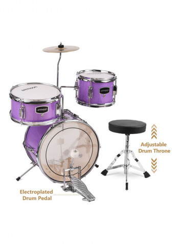 3-Piece Drums With Cymbal Drumsticks And Adjustable Throne