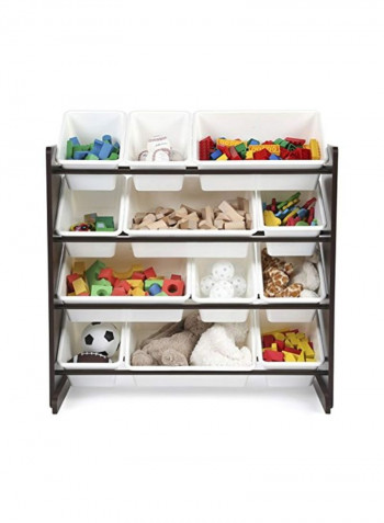 12-Plastic Bins With Toy Storage Organizer Espresso/White