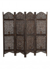 4 Panel Folding Carved Room Divider Brown 200x9x180cm