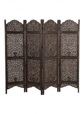 4 Panel Folding Carved Room Divider Brown 200x9x180cm