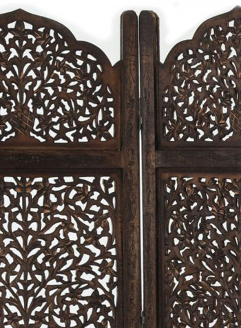 4 Panel Folding Carved Room Divider Brown 200x9x180cm