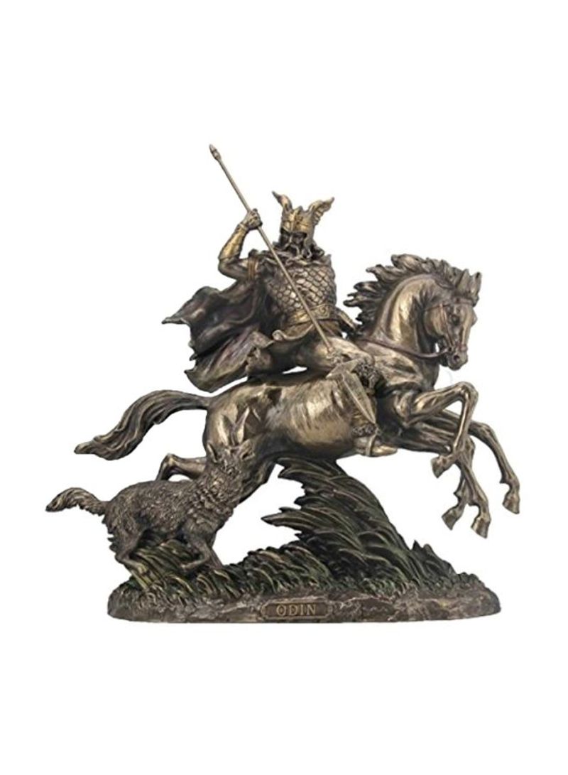 Odin Riding Sleipnir Sculpture Followed By Wolf Black/Gold 15x8.9x16inch