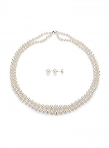 925 Sterling Silver Freshwater Pearl Necklace And Earrings Set