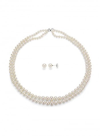 925 Sterling Silver Freshwater Pearl Necklace And Earrings Set