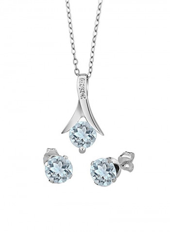 925 Sterling Silver Round Aquamarine Jewelry Set