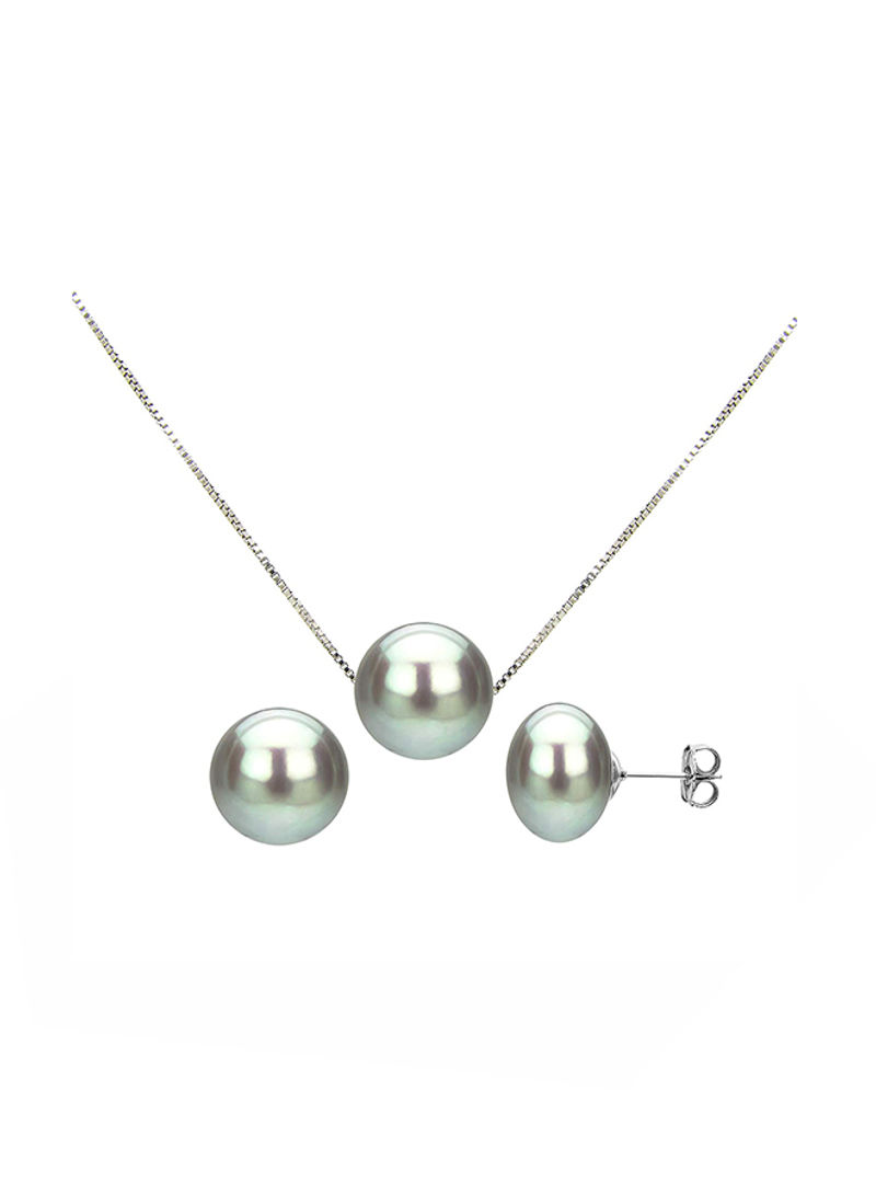 925 Sterling Silver Chain Pendant And Stud Earrings Jewellery Set With Pearl