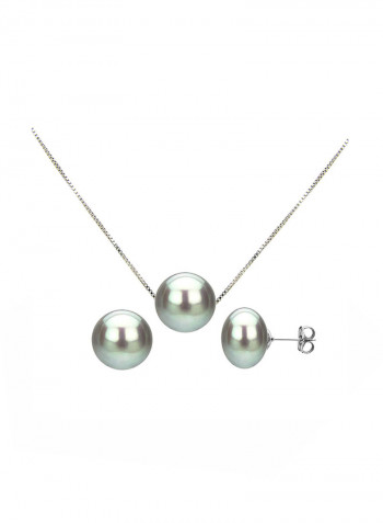 925 Sterling Silver Chain Pendant And Stud Earrings Jewellery Set With Pearl
