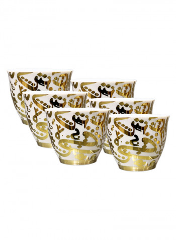 6-Piece Gawa Arabic Letters Printed Tea Cup Set Gold/White 5.5cm