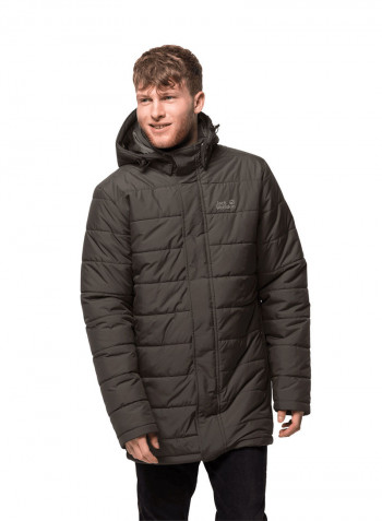 Hooded Svalbard Long Jacket بني حجري