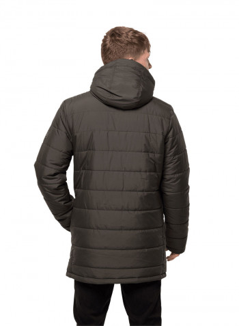 Hooded Svalbard Long Jacket بني حجري