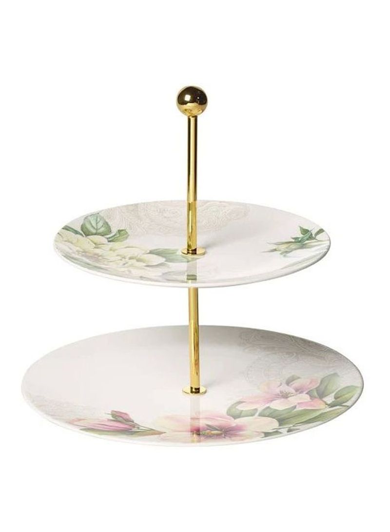 Quinse Garden Porcelain Gift Tray Stand White/Gold/Green 29x28centimeter