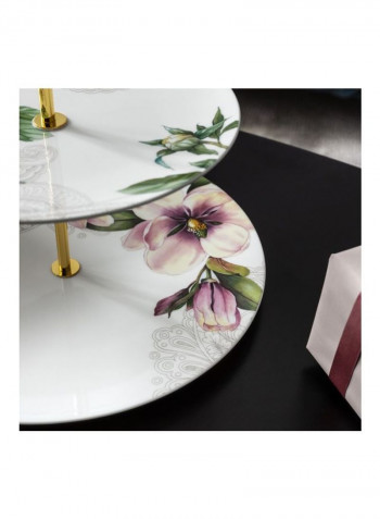 Quinse Garden Porcelain Gift Tray Stand White/Gold/Green 29x28centimeter
