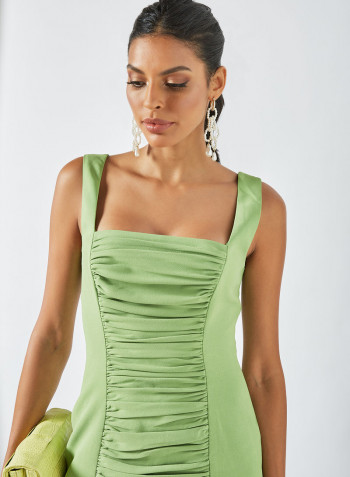 Ruched Panel Dress Green
