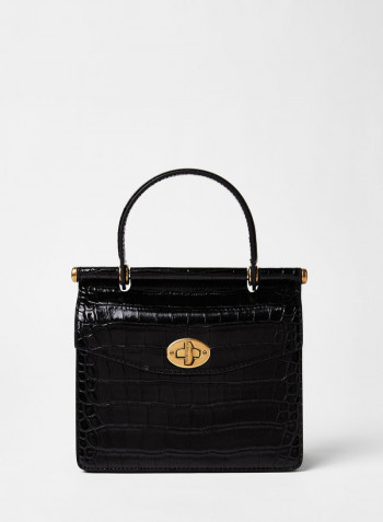 Crocodile Textured Crossbody Bag Black