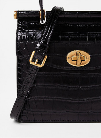 Crocodile Textured Crossbody Bag Black