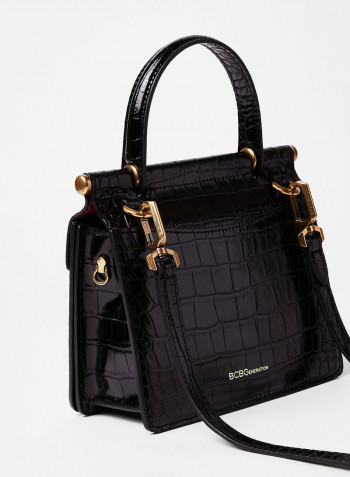 Crocodile Textured Crossbody Bag Black