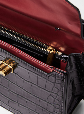 Crocodile Textured Crossbody Bag Black
