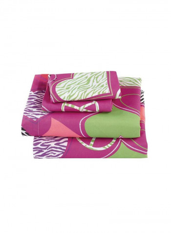 3-Piece Printed Bedsheet Set Pink/Green/Black Twin