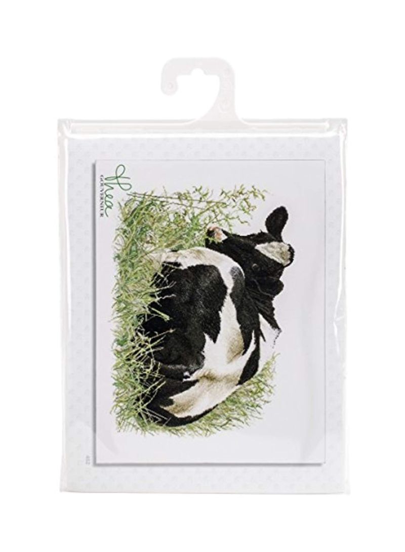 16-Piece Cow On Grass Cross Stitch Kit Black/White/Green