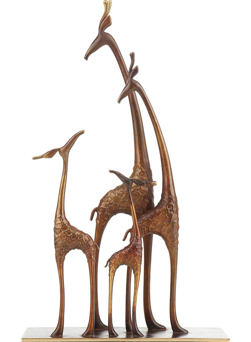 Giraffe Family Brass Sculpture Brown