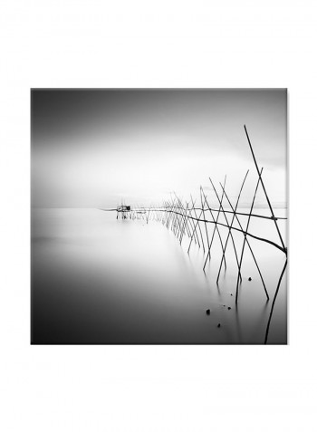 Pier And Fog On Canvas Painting Black /White 80x80centimeter