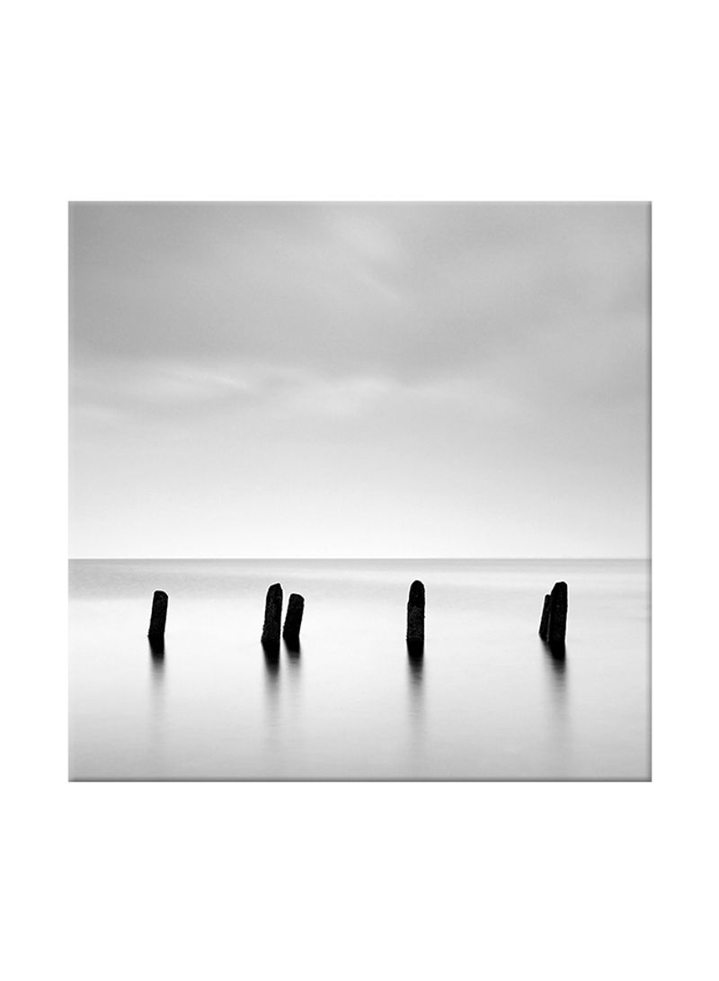 Sea And Sky On Canvas Painting Black /White 80x80centimeter