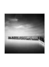 Pier And Fog On Canvas Painting Black /White 80x80centimeter