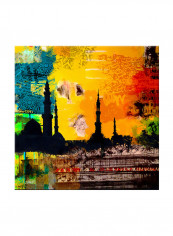 Vintage Oriental Arabic Calligraphy Canvas Painting Multicolour 80x80centimeter