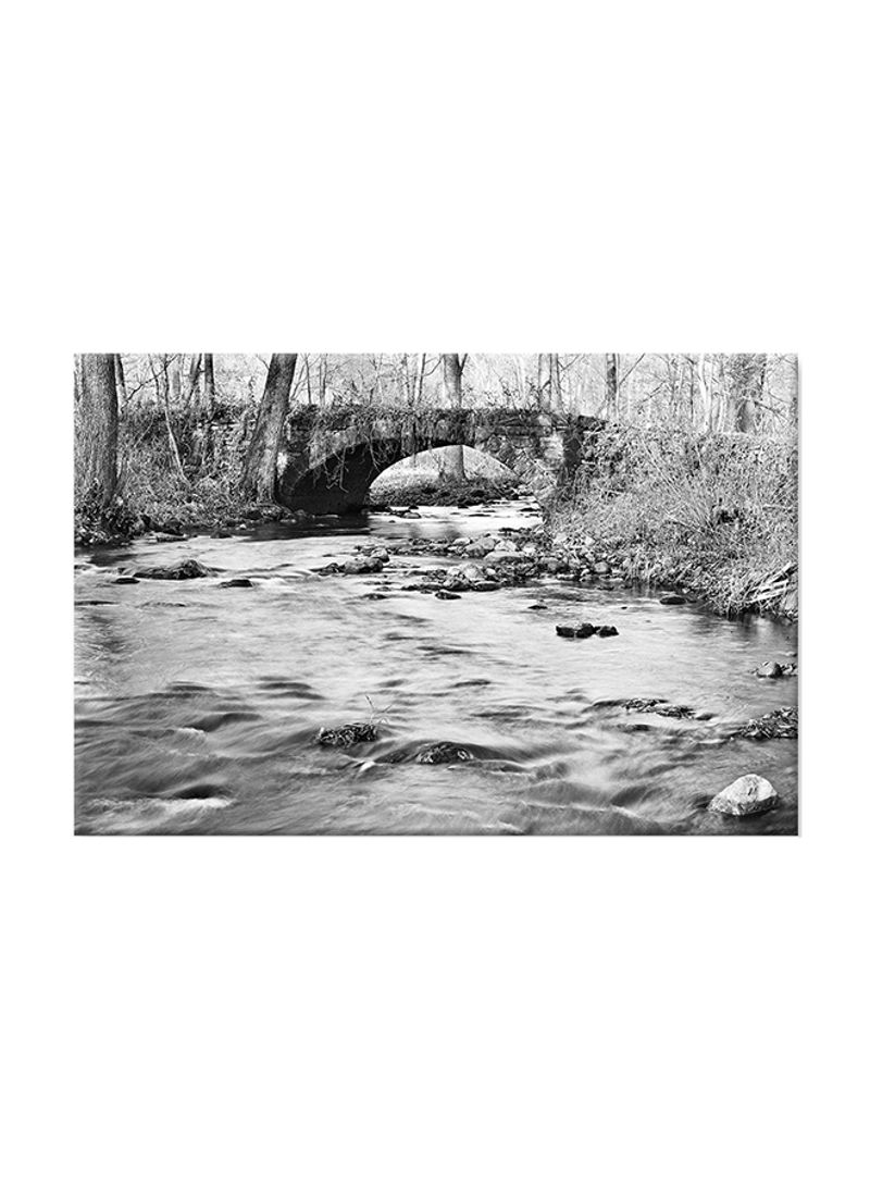 Bridge In Forest On Canvas Painting Black /White 60x40centimeter